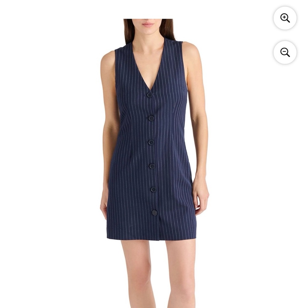 Steve Madden Women’s Pinstripe Sleeveless Button Front Dress Navy Medium NWT